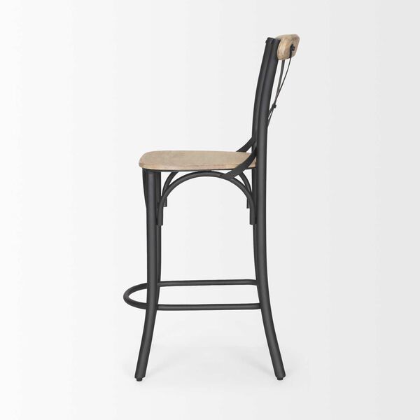 Etienne Light Brown Wood With Iron Metal Counter Stool, image 3