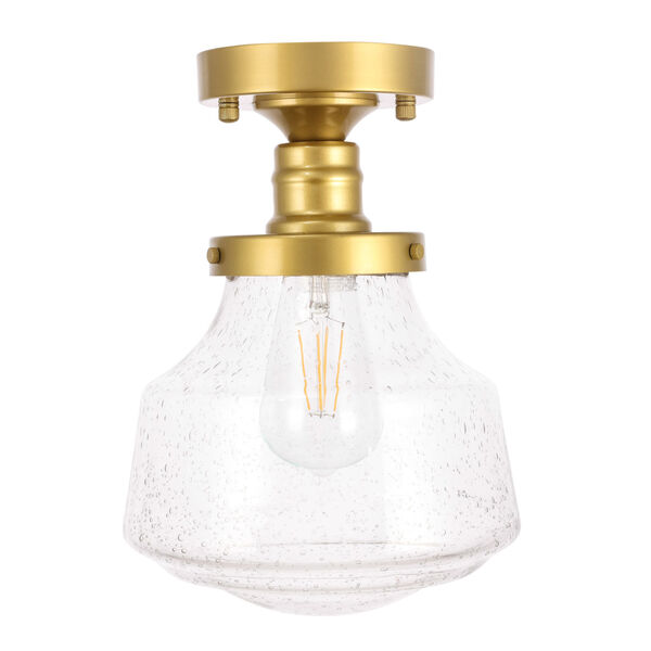 Lyle Brass Eight-Inch One-Light Flush Mount with Clear Seeded Glass, image 3