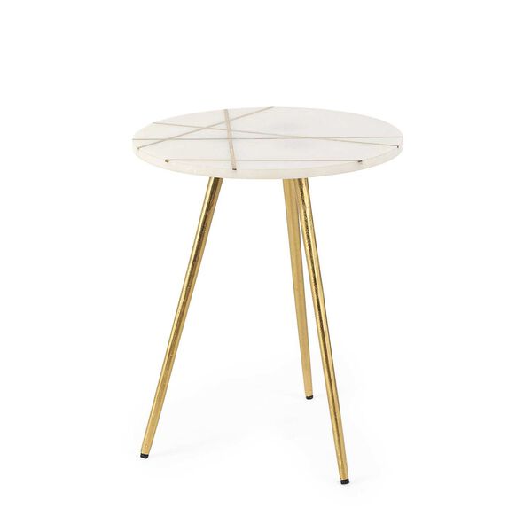 Vivienne White Marble with Antique Gold Metal Small Side Table, image 1