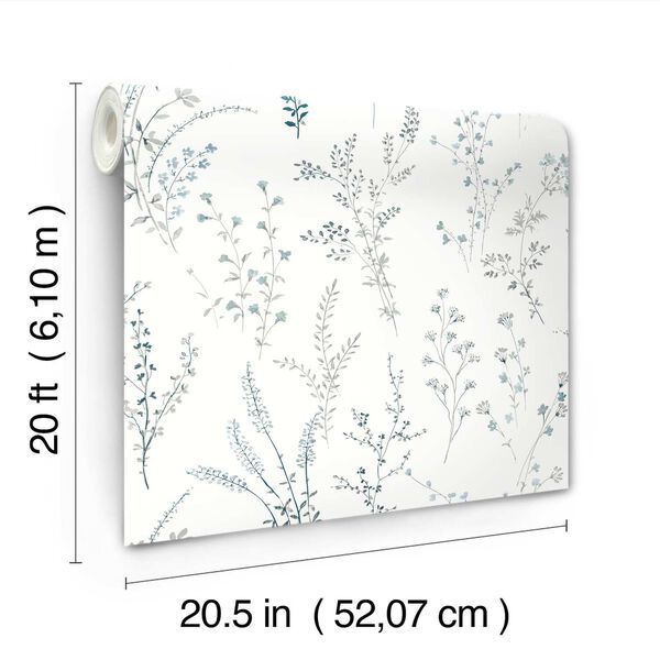 Wildflower Sprigs Blue Green Peel Stick Wallpaper, image 6