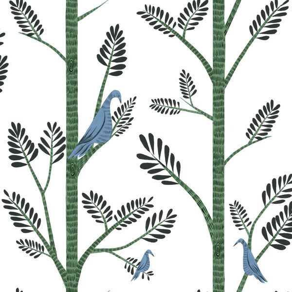 Risky Business III Blue Green Aviary Branch Peel and Stick Wallpaper, image 2