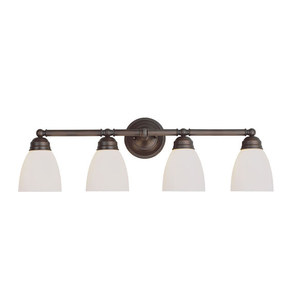 Traditional Frosted Four-Light Bath Light Fixture In Bronze, image 1
