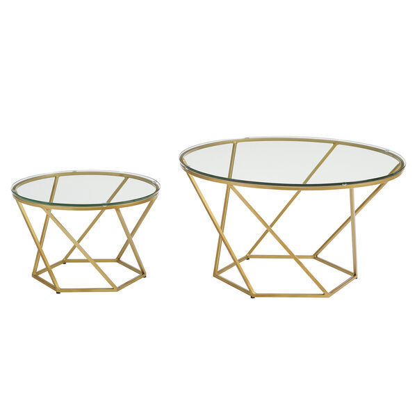 Geometric Glass Nesting Coffee Tables - Gold, image 2
