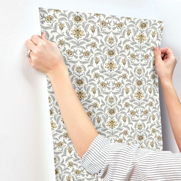 Grandmillennial Yellow Vintage Blooms Pre Pasted Wallpaper - SAMPLE SWATCH ONLY, image 3