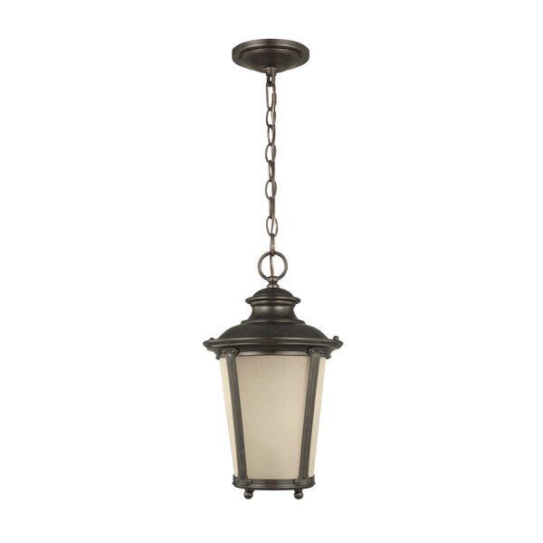 Cape May Burled Iron One-Light Outdoor Pendant with Etched Hammered with Light Amber Shade, image 1