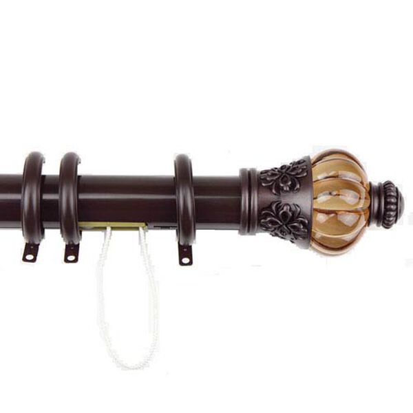 Elite Mahogany 66 to 120 Inch Decorative Traverse Rod w/ Rings Royal Finial, image 1