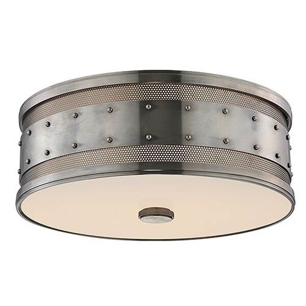 Gaines Historic Nickel Three-Light Flush Mount with Frosted Inside-Clear Outside Glass, image 1