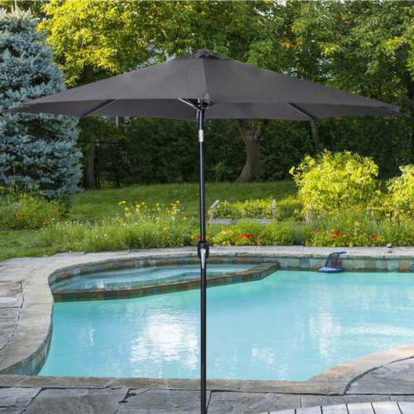 Gray 9-Feet Outdoor Patio Umbrella with Push Button Tilt and Crank Opening, image 2
