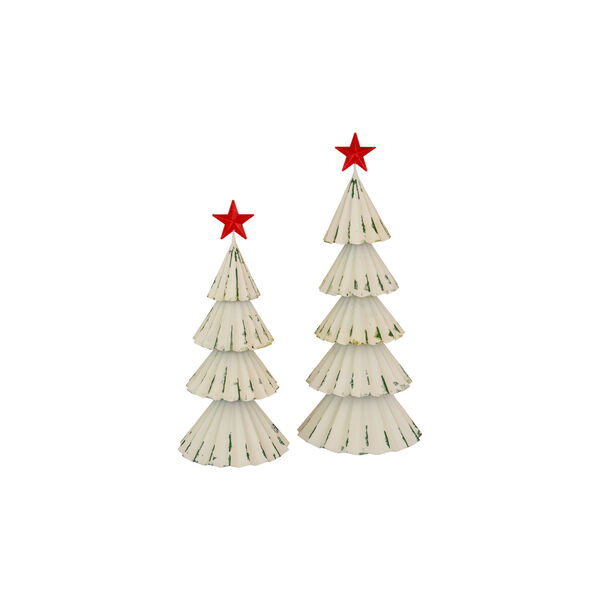 White Painted Metal Christmas Trees with Red Star, Set of 2, image 1
