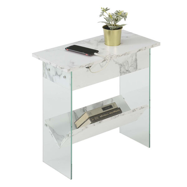 SoHo White Faux Marble 24-Inch Electric Flip Top End Table, image 2