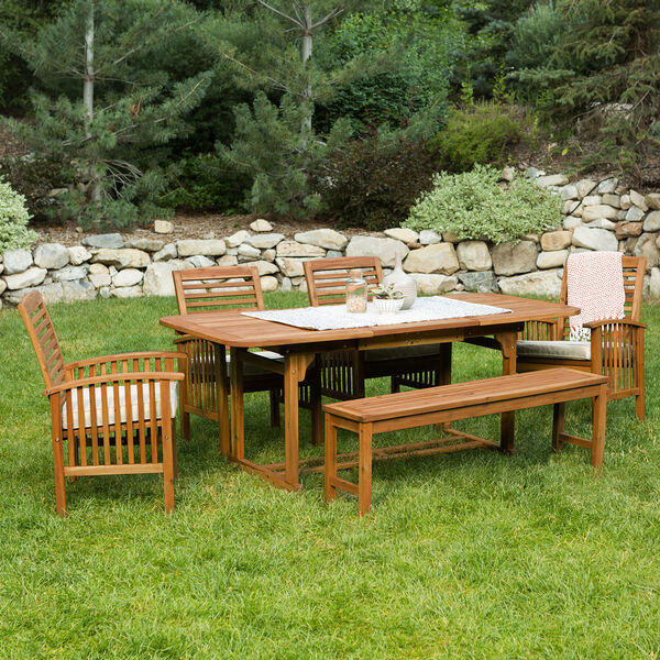 6-Piece Brown Acacia Patio Dining Set with Cushions, image 4