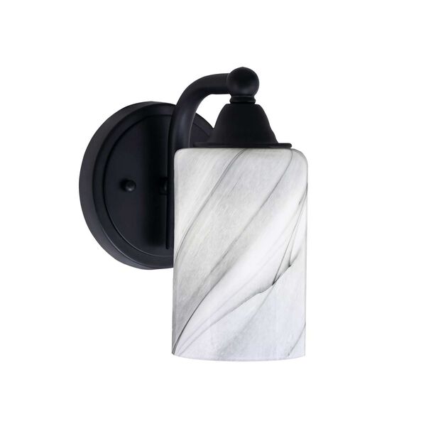 Paramount Matte Black One-Light Wall Sconce with Four-Inch Onyx Swirl Glass, image 1