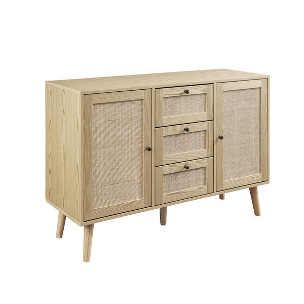 Natural Solid Wood and Rattan Sideboard with Three Drawers, image 2