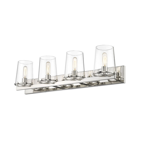 Callista Polished Nickel Four-Light Bath Vanity with Clear Glass Shade, image 5