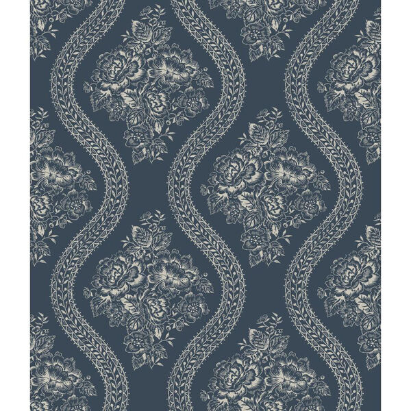 Coverlet Floral Gray and Blue Removable Wallpaper, image 1