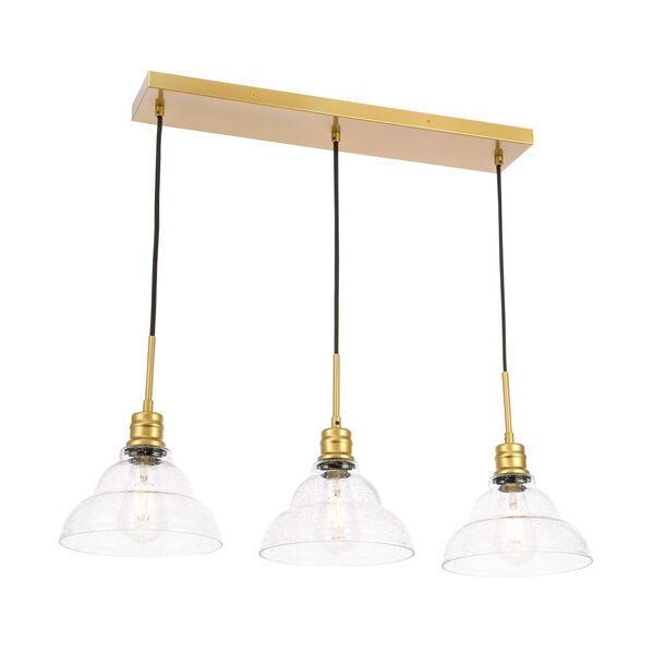 Clive Brass Three-Light Pendant with Clear Seeded Glass, image 4