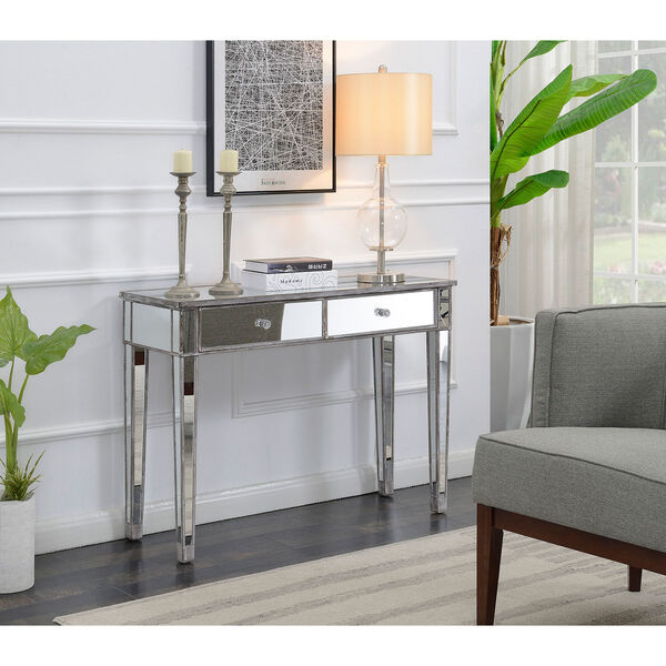 Gold Coast Weathered Gray Mirrored Two-Drawer Desk Console Table, image 4