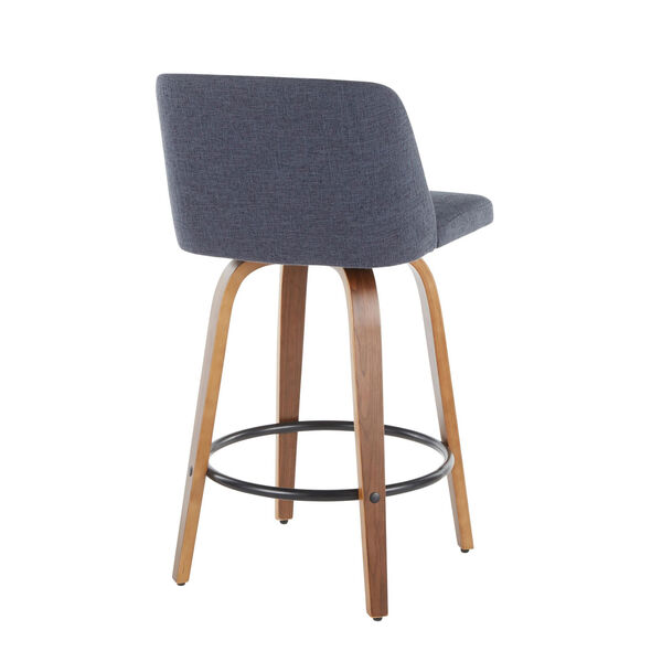 Toriano Walnut, Blue and Black Counter Stool, Set of 2, image 3