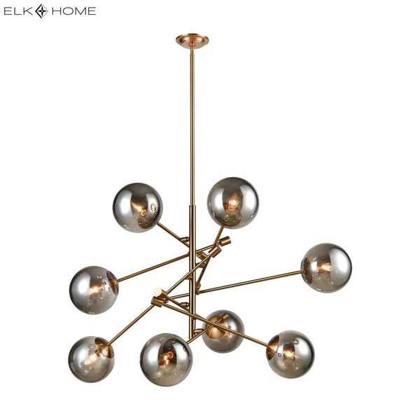 Accelerated Returns Aged Brass with Plated Smoke Glass Eight-Light Chandelier, image 2