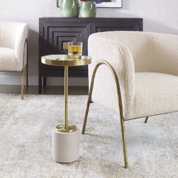 Laurier Brushed Brass and White Drink Table, image 1
