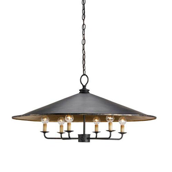 Brussels French Black &amp;amp;amp; Contemporary Gold Leaf Six-Light Pendant, image 2