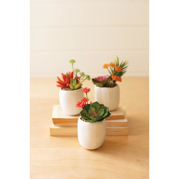 White Artificial Succulent Plants in a Pot, Set of Three, image 1