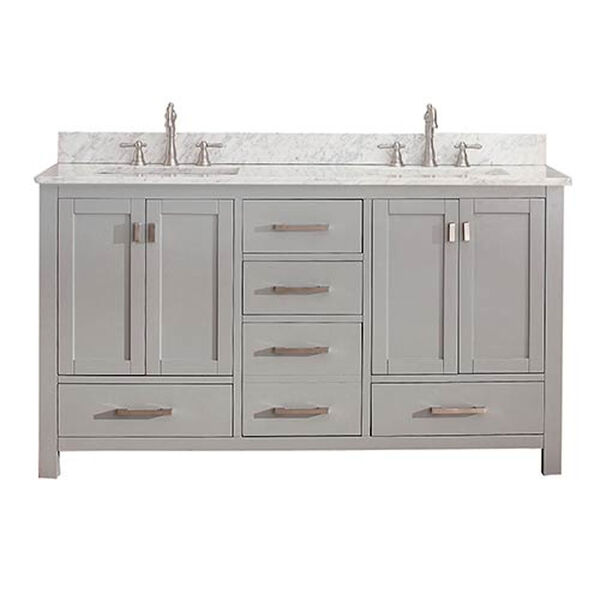 Modero Chilled Gray 60-Inch Double Vanity Combo with White Carrera Marble Top, image 1