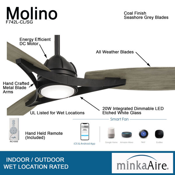 Molino Coal 65-Inch LED Smart Ceiling Fan, image 3
