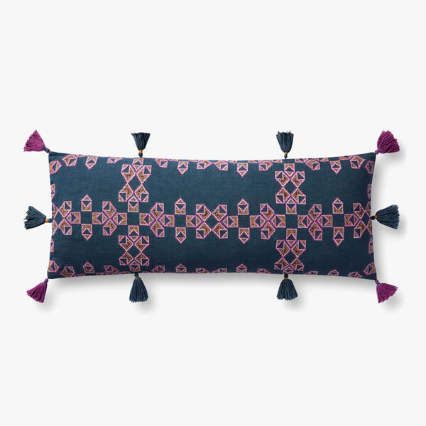 Justina Blakeney Navy Linen Embroidered Pillow with Tassels, image 1