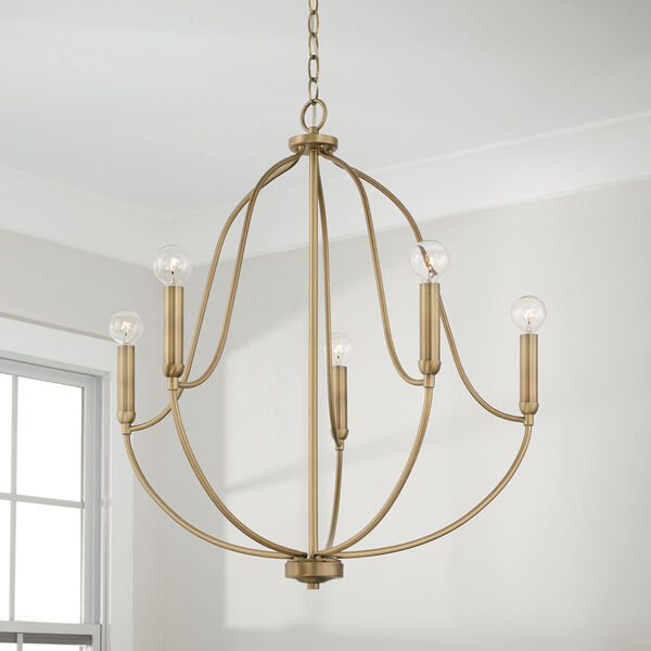 HomePlace Madison Aged Brass Five-Light Chandelier, image 4