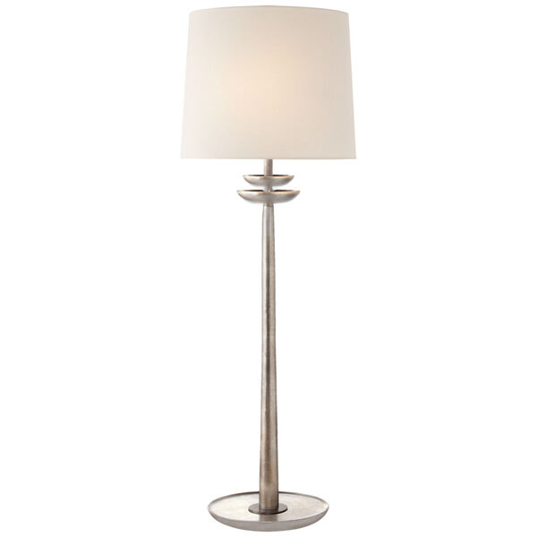 Beaumont Medium Buffet Lamp in Burnished Silver Leaf with Linen Shade by AERIN, image 1