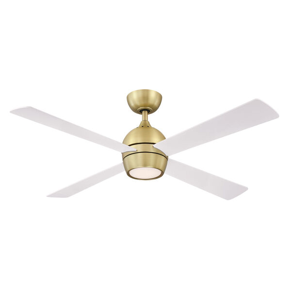 Kwad Brushed Satin Brass 52-Inch LED Ceiling Fan with Matte White Blades, image 1