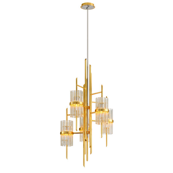 Symphony Gold Leaf with Polished Stainless Accents 53-Inches Five-Light Chandelier, image 1