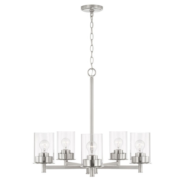 HomePlace Mason Brushed Nickel Five-Light Chandelier with Clear Glass, image 1