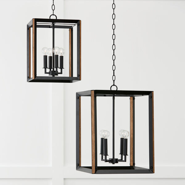 Rowe Matte Black and Brown Wood Four-Light Chandelier, image 2