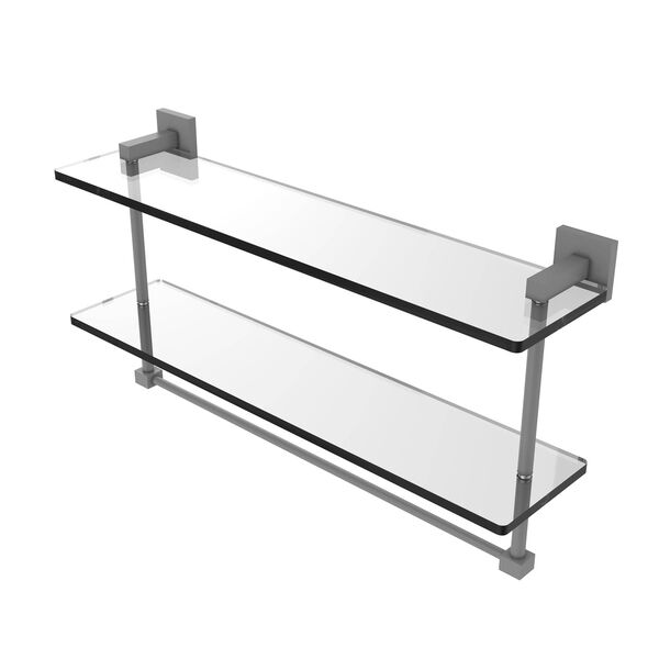 Montero Matte Gray 22-Inch Two Tiered Glass Shelf with Integrated Towel Bar, image 1