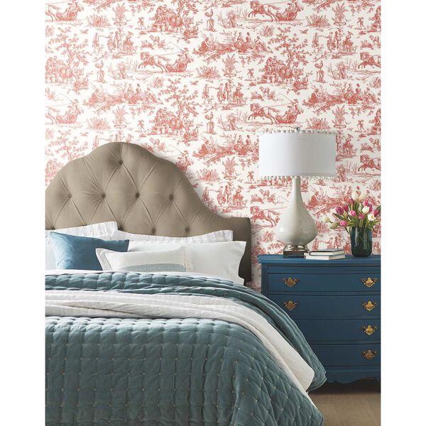 Grandmillennial Red Seasons Toile Pre Pasted Wallpaper, image 2