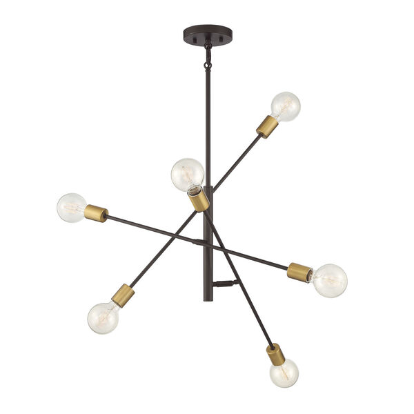 Pax Oil Rubbed Bronze and Natural Brass Six-Light Chandelier, image 5