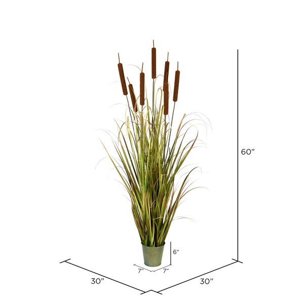 Green 60-Inch Cattail Grass with Iron Pot, image 2