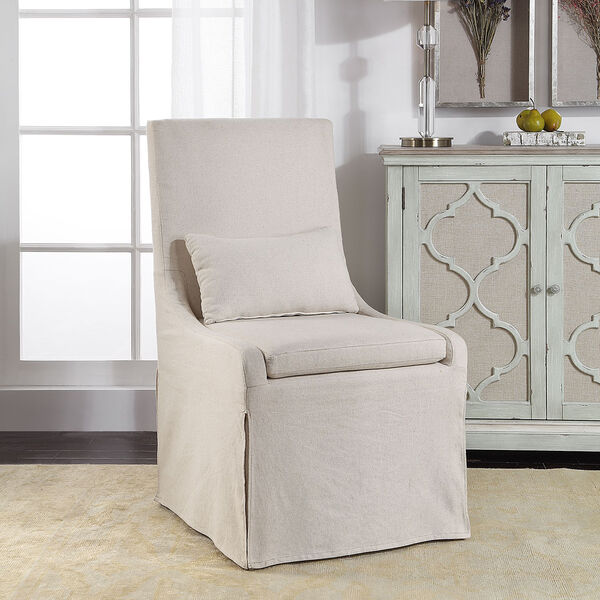 Coley White Linen Armless Chair, image 4