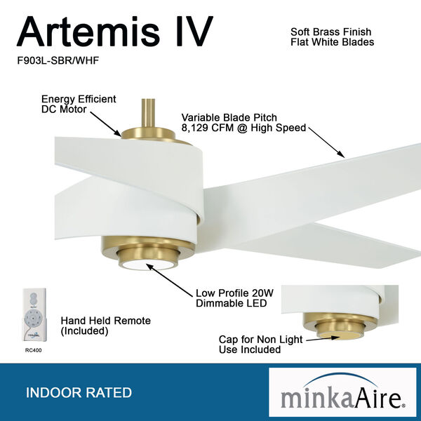 Artemis IV Soft Brass 64-Inch LED Ceiling Fan, image 3