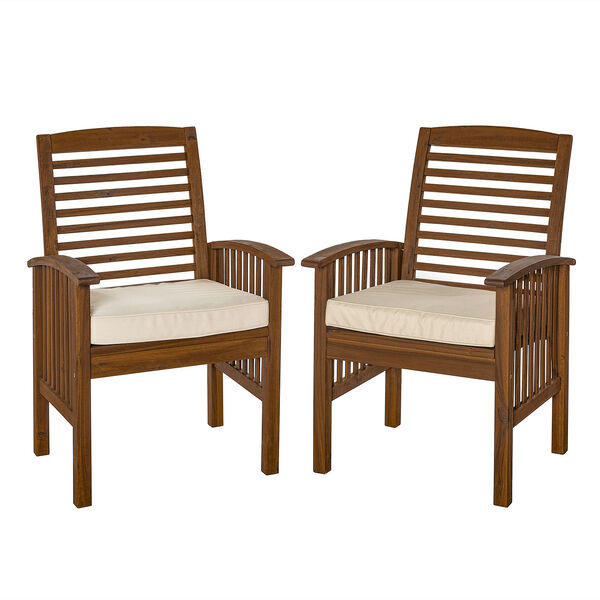 Dark Brown Acacia Patio Chairs with Cushions (Set of 2), image 3