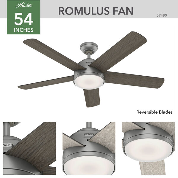 Romulus Matte Silver 54-Inch Smart LED Ceiling Fan, image 5