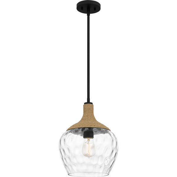 Royer Matte Black and Natural One-Light Pendant with Clear Glass, image 1
