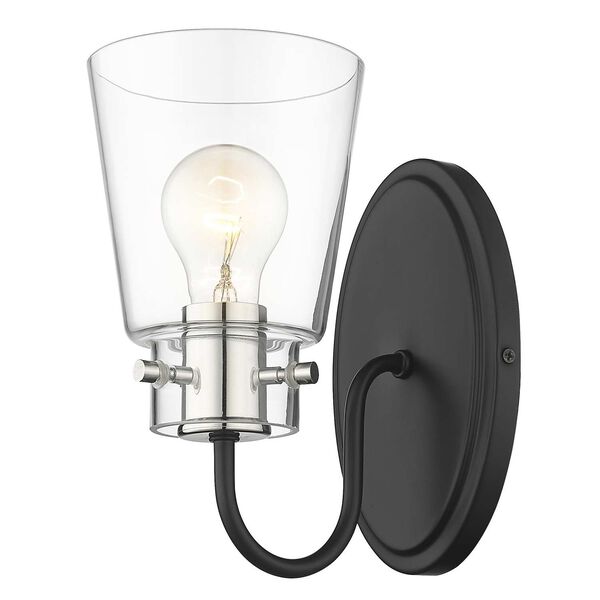 Bristow Matte Black and Polished Nickel One-Light Bath Sconce with Clear Glass, image 4