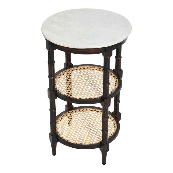 Brown Mango Wood and Woven Cane Side Table, image 2