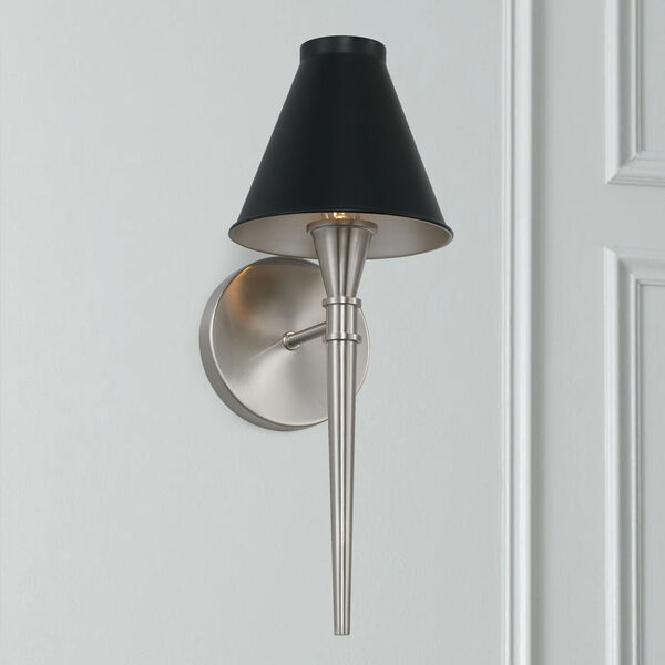 Benson Black and Brushed Nickel One-Light Torcheire Wall Sconce with Metal Shade, image 3
