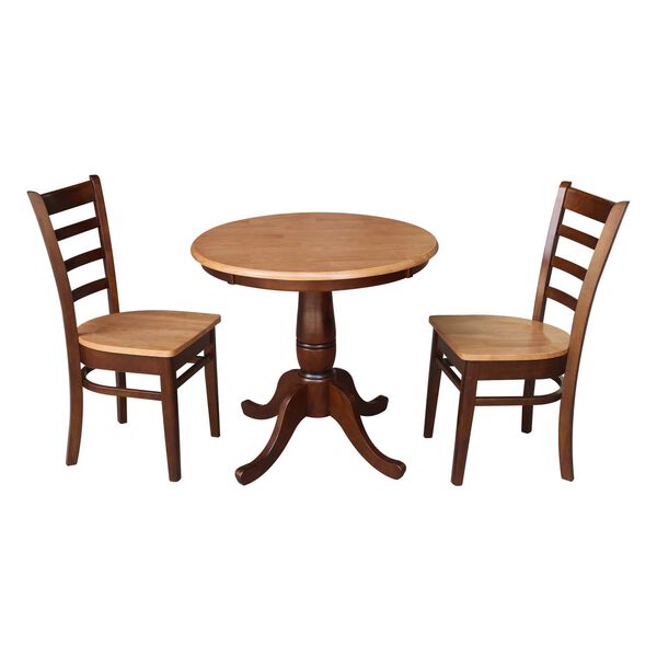 Cinnamon and Espresso Round Top Pedestal Dining Table with Emily Chairs, 3-Piece, image 1