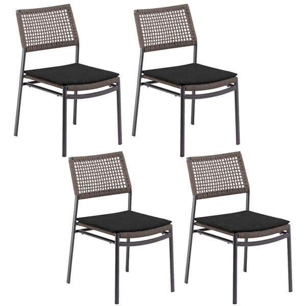 Eiland Composite Cord Mocha and Carbon Side Chair with Pepper Cushions - Set of 4, image 1