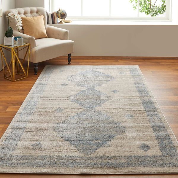 Camellia Global Geometric Blue Ivory Rectangular 4 Ft. 3 In. x 6 Ft. 3 In. Area Rug, image 3